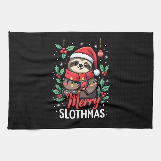 Funny Sloth Xmas Lights Merry Slothmas Sloth Chris Geschirrtuch (Horizontal)