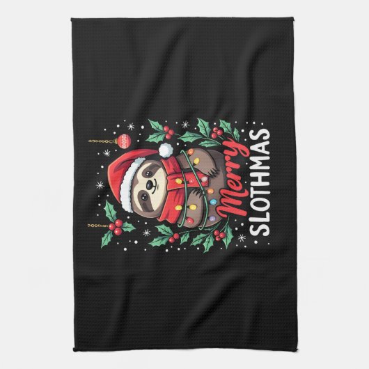 Funny Sloth Xmas Lights Merry Slothmas Sloth Chris Geschirrtuch (Vertikal)
