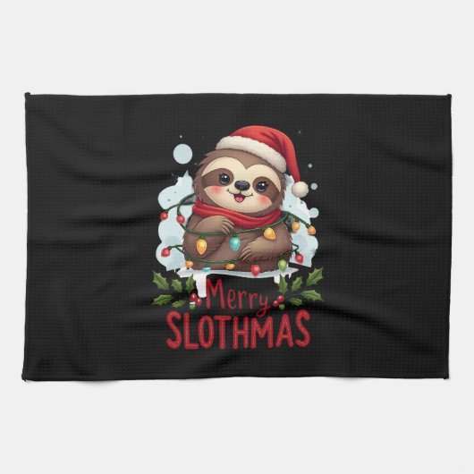 Funny Sloth Xmas Lights Merry Slothmas Sloth Chris Geschirrtuch (Horizontal)