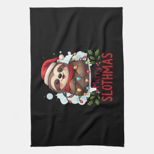 Funny Sloth Xmas Lights Merry Slothmas Sloth Chris Geschirrtuch (Vertikal)