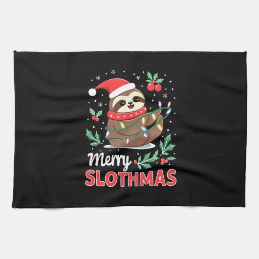 Funny Sloth Xmas Lights Merry Slothmas Sloth Chris Geschirrtuch (Horizontal)