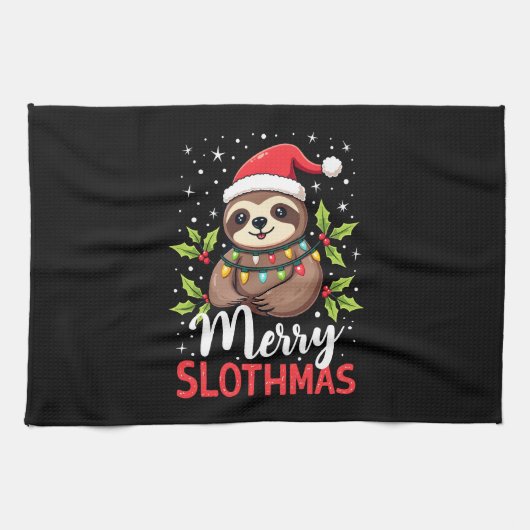 Funny Sloth Xmas Lights Merry Slothmas Sloth Chris Geschirrtuch (Horizontal)