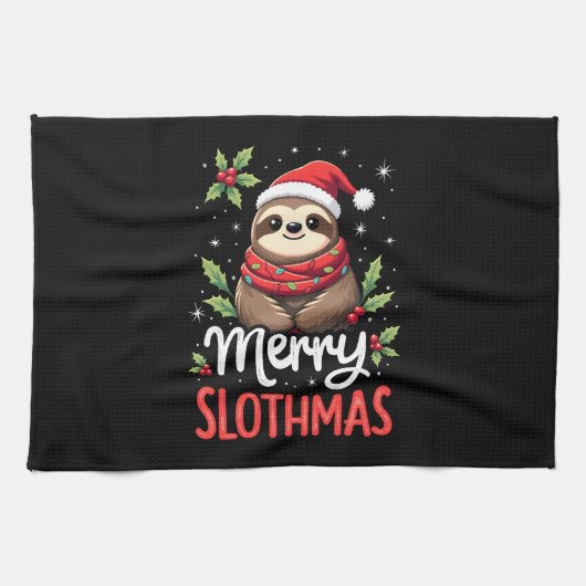 Funny Sloth Xmas Lights Merry Slothmas Sloth Chris Geschirrtuch (Horizontal)