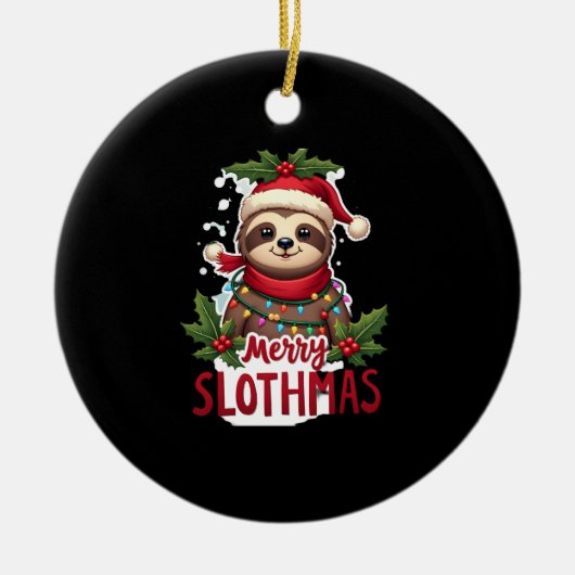 Funny Sloth Xmas Lights Merry Slothmas Sloth Chris Keramik Ornament (Vorne)