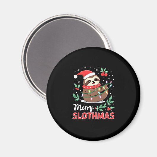 Funny Sloth Xmas Lights Merry Slothmas Sloth Chris Magnet (Vorderseite/Rückseite)