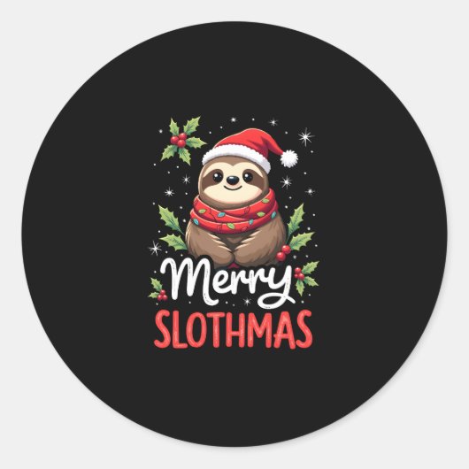 Funny Sloth Xmas Lights Merry Slothmas Sloth Chris Runder Aufkleber (Vorderseite)