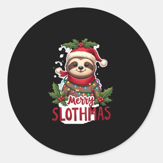 Funny Sloth Xmas Lights Merry Slothmas Sloth Chris Runder Aufkleber (Vorderseite)