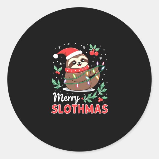 Funny Sloth Xmas Lights Merry Slothmas Sloth Chris Runder Aufkleber (Vorderseite)
