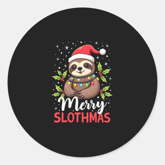 Funny Sloth Xmas Lights Merry Slothmas Sloth Chris Runder Aufkleber (Vorderseite)