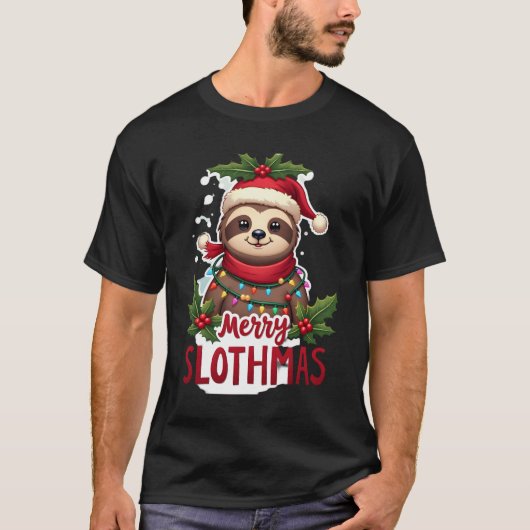 Funny Sloth Xmas Lights Merry Slothmas Sloth Chris T-Shirt (Vorderseite)