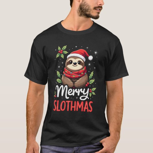 Funny Sloth Xmas Lights Merry Slothmas Sloth Chris T-Shirt (Vorderseite)
