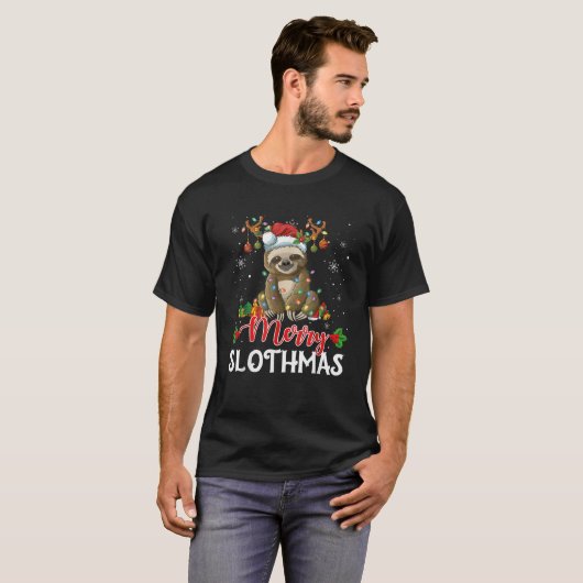 Funny Sloth Xmas Lights Merry Slothmas Sloth Chris T-Shirt (Vorne ganz)