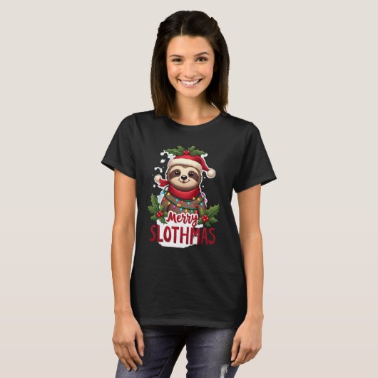 Funny Sloth Xmas Lights Merry Slothmas Sloth Chris T-Shirt (Vorne ganz)