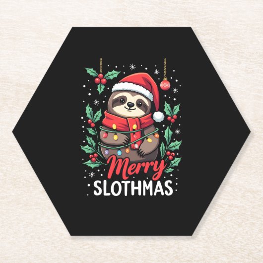 Funny Sloth Xmas Lights Merry Slothmas Sloth Chris Untersetzer (Vorderseite)