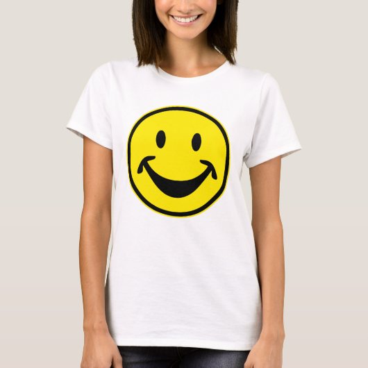 Funny Smiley gelb + Ihr Backg. Ideen T-Shirt (Vorderseite)