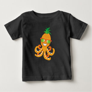 FUNNY SMILY EXOTIC TROPICAL PINEAPPLE OCTOPUS T- BABY T-SHIRT