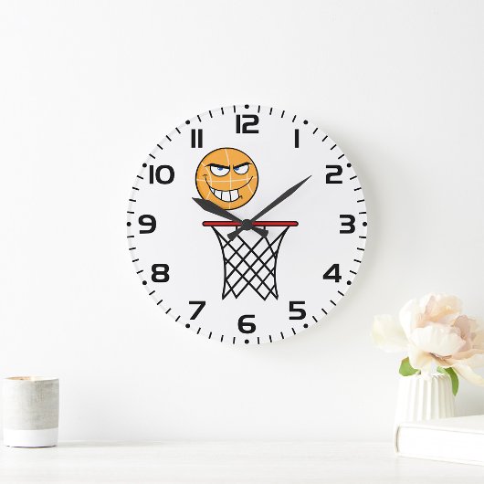 Funny Smirking Basketball Face Dunking Große Wanduhr