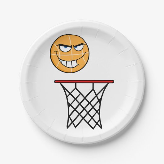 Funny Smirking Basketball Face Dunking Pappteller (Vorderseite)