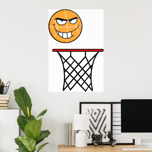 Funny Smirking Basketball Face Dunking Poster (Heimbüro)