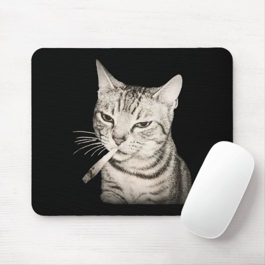Funny Smoking Cat Cigarette Kitty Gen Z Meme Mousepad (Mit Mouse)