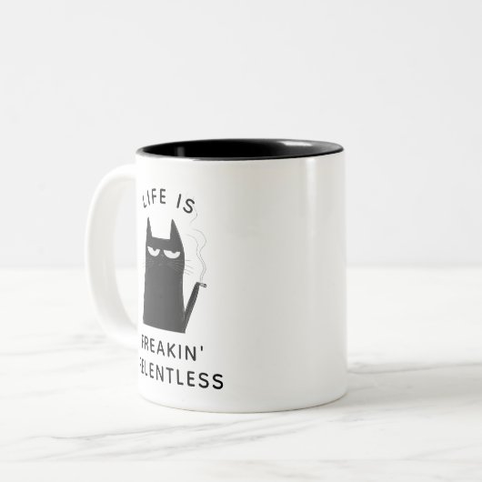 Funny Smoking Cat Coworker Trendy Quote Office Zweifarbige Tasse (Vorderseite Links)