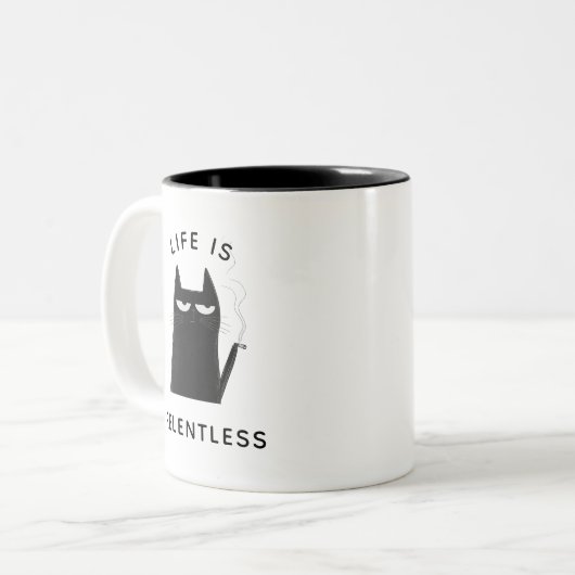 Funny Smoking Cat Coworker Trendy Quote Office Zweifarbige Tasse (Vorderseite Links)
