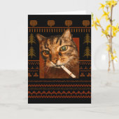 Funny Smoking Cat Meme Christmas Ugly For Men Wome Karte (Gelbe Blume)