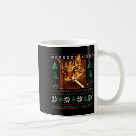 Funny Smoking Cat Meme Christmas Ugly Kaffeetasse (Rechts)