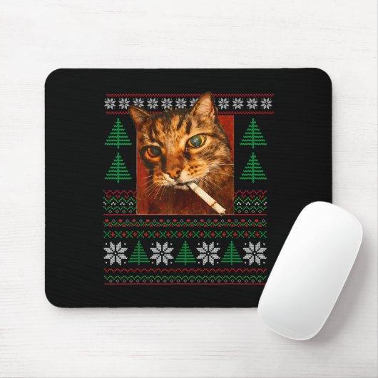 Funny Smoking Cat Meme Christmas Ugly  Mousepad (Mit Mouse)