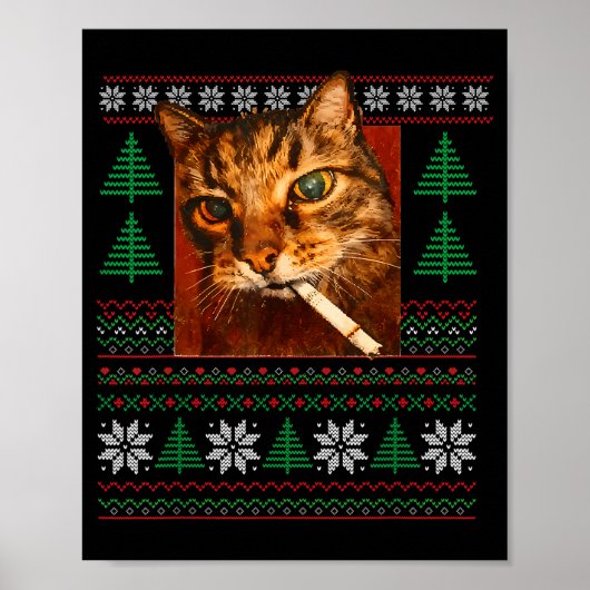 Funny Smoking Cat Meme Christmas Ugly Poster (Vorne)