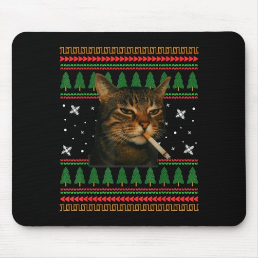 Funny Smoking Cat Meme Christmas Ugly Sweater Cat Mousepad (Vorne)
