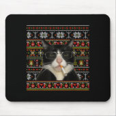 Funny Smoking Cat Meme Christmas Ugly Sweater Cat Mousepad (Vorne)