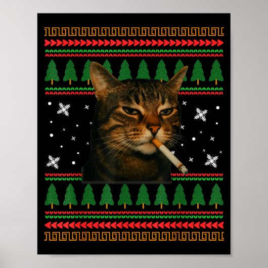 Funny Smoking Cat Meme Christmas Ugly Sweater Cat Poster (Vorne)