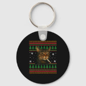 Funny Smoking Cat Meme Christmas Ugly Sweater Cat Schlüsselanhänger (Vorderseite)