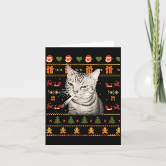 Funny Smoking Cat Meme Christmas Ugly Sweaters For Karte (Vorderseite)