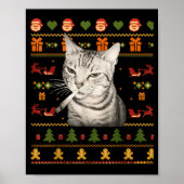 Funny Smoking Cat Meme Christmas Ugly Sweaters For Poster (Vorne)