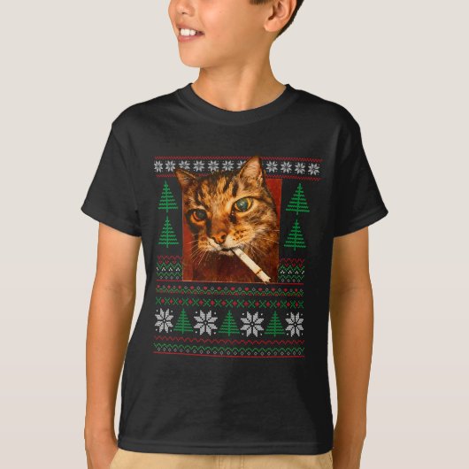 Funny Smoking Cat Meme Christmas Ugly T-Shirt (Vorderseite)