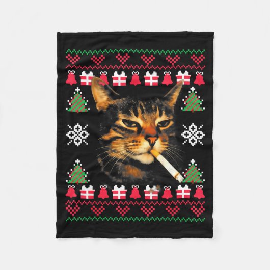 Funny Smoking Cat Meme Ugly Christmas Sweater For Fleecedecke (Vorderseite)
