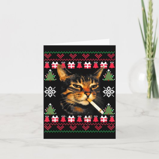 Funny Smoking Cat Meme Ugly Christmas Sweater For Karte (Vorderseite)
