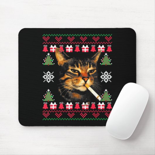 Funny Smoking Cat Meme Ugly Christmas Sweater For Mousepad (Mit Mouse)