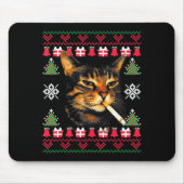 Funny Smoking Cat Meme Ugly Christmas Sweater For Mousepad (Vorne)