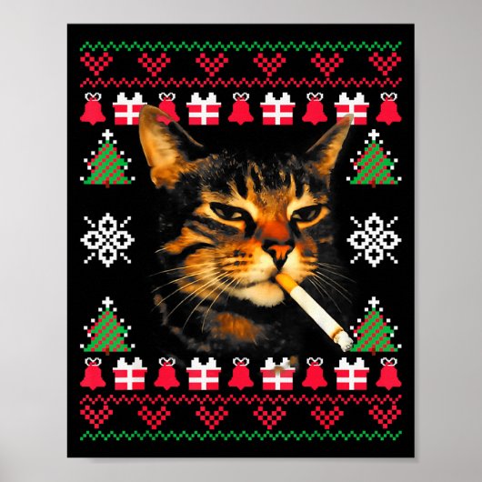 Funny Smoking Cat Meme Ugly Christmas Sweater For  Poster (Vorne)