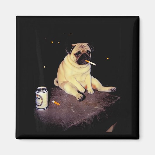Funny Smoking Dog Pug Meme  Magnet (Vorne)