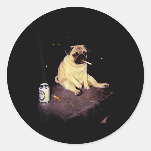 Funny Smoking Dog Pug Meme Runder Aufkleber (Vorderseite)
