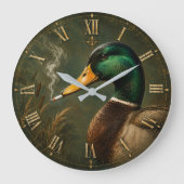 Funny Smoking Duck Hunter Cabin Große Wanduhr (Vorderseite)