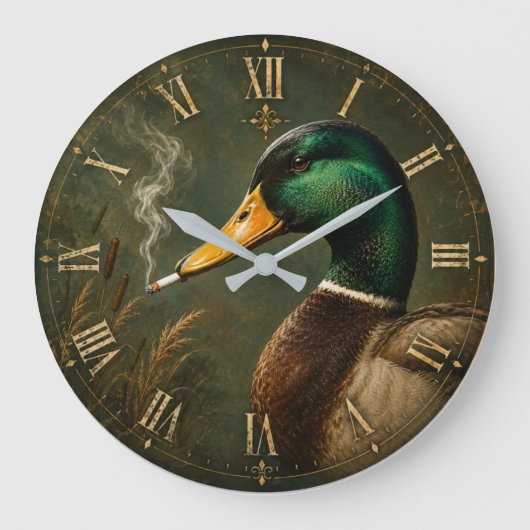 Funny Smoking Duck Hunter Cabin  Große Wanduhr (Vorderseite)
