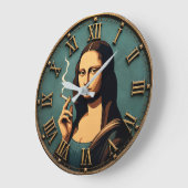 Funny Smoking Mona Lisa Große Wanduhr (Winkel)