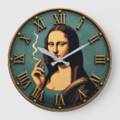 Funny Smoking Mona Lisa Große Wanduhr (Vorderseite)