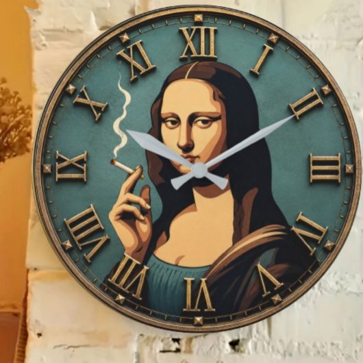 Funny Smoking Mona Lisa Große Wanduhr