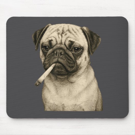 Funny Smoking Pug Dog Cigarette Gen Z Meme Graphic Mousepad (Vorne)